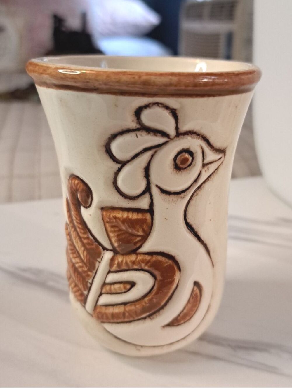 Vintage 1970's Treasure Craft USA Southwestern Tonala Style Bird Cup/Vase 4.25"